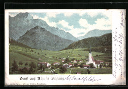 AK Alm In Salzburg, Ortsansicht Vor Berglandschaft  - Other & Unclassified