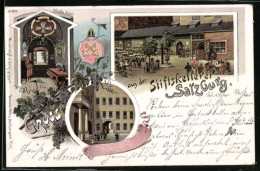 Lithographie Salzburg, Stiftskellerei Mit Innenansicht  - Sonstige & Ohne Zuordnung
