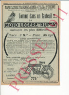 Publicité 1911 Moto Légère Rupta Motocyclette Ancienne Vintage 216CH22 - Werbung