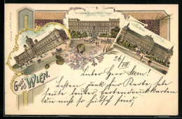 Lithographie Wien, K. K. Hof-Museum, K. K. Akademie Der Bildenden Künste, K. K. Justiz-Palast  - Sonstige & Ohne Zuordnung