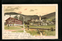 Lithographie Puchberg A. D. Schneebergbahn, Hotel Schneebergbahn, Teilansicht  - Autres & Non Classés