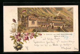 Lithographie Puchberg, Gruss Vom Hotel Hochschneeberg, Edelweiss, Blumen, Fahnen  - Other & Unclassified