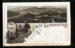 Lithographie Semmering, Gruss Vom Semmering, Rehe Im Wald, Gesamtansicht Des Ortes  - Other & Unclassified