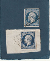 ///   FRANCE /// N° 14 Bleu 20cts  Bleu Très Foncé Et Bleu Noir Sur Fragment - 1853-1860 Napoleon III