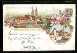 Lithographie Wiener Neustadt, K. K. Militärakademie, Stadtpanorama, Wappen  - Andere & Zonder Classificatie