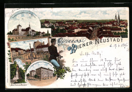 Lithographie Wiener Neustadt, Hauptplatz, Oberrealschule Und Theresianische Militär-Akademie  - Other & Unclassified