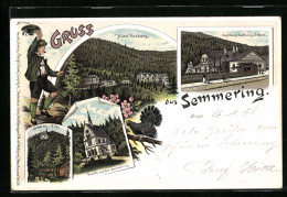 Lithographie Semmering, Hotel Panhans, Gasthaus Erzherzog Johann, Kapelle Auf Dem Semmering  - Andere & Zonder Classificatie