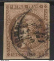 RARE CUMUL Ligne Blanche + RRR Obli CàD Type 17 (+ 450€) N°47f TBE Signé Darteyre, Cote 900€ - 1870 Bordeaux Printing