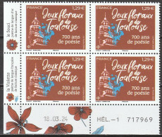 2024 - Y/T 5xxx - "JEUX FLORAUX DE TOULOUSE – 700 ANS DE POÉSIE" - COIN DATE BLOC 4 ISSU FEUILLET 1,29 € - NEUF ** MNH - Unused Stamps