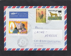 LETTRE DE MAROUA AVEC TIMBRES " DROITS DE L'HOMME/COQ/LEOPARD ",POUR LA SUISSE,1990. - Camerun (1960-...)