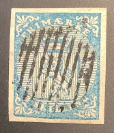 Norway #1 With RARE 10 BARS CANCEL ! 1855 4skilling Blue Coat Of Arms "Lion With Ax" Used VF (TB - Used Stamps