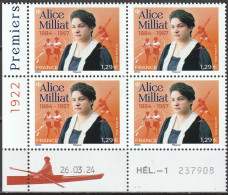 2024 - Y/T 5xxx - "JALICE MILLIAT 1884 - 1957" - COIN DATE BLOC 4 ISSU FEUILLET 1,29 € - NEUF ** MNH - Unused Stamps