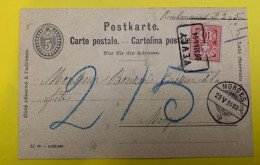 20401 - Entier Postal  5ct Remboursement Avec Complément Type Chiffre 10ct Cachet Vevey 28.05.1894 Pour Morges - Postwaardestukken