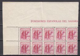 Sahara Variedades 1932 Edifil 45Ahcc ** Mnh Bonito Bloque De 10 Sellos Con Cabec - Spanische Sahara