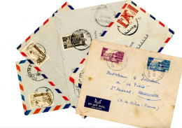 LIBAN 5X ENV 1951 1953 1954 1955 1955 BEYROUTH LETTRE AVION => FRANCE  SCANS INDIVIDUELS - Liban