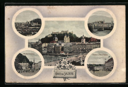 AK Salzburg, Pferdeschwemme, Theater & Hotel Bristol, Teilansichten  - Autres & Non Classés