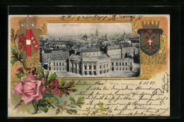 Passepartout-Lithographie Wien, Panorama, Eingerahmt Von Wappen Und Rose  - Autres & Non Classés