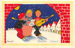 ILLUSTRATEUR - BERNET -VIGNETTE "BONNE ANNEE" - ENFANTS CHANTANT DANS LA RUE  - Autres & Non Classés