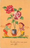 ILLUSTRATEUR - BERNET - GNOMES - FLEURS - "LES PLUS JOLIES ROSES POUR VOTRE FETE" - Sonstige & Ohne Zuordnung