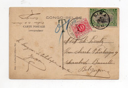 !!! CONGO BELGE, CPA DE 1913 POUR LA BELGIQUE, CACHET DE DIMA, TAXEE A L'ARRIVEE - Covers & Documents