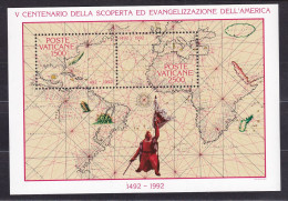1992 Vaticano Vatican  SCOPERTA DELL'AMERICA, COLOMBO, DISCOVERY OF AMERICA Foglietto MNH** Souvenir Sheet - Cristoforo Colombo