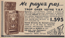 R�cepteur Pick-Up-Phono 5 Lampes ORGAVOX - 1936 Vintage Advertising - Reclame