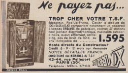 R�cepteur Pick-Up-Phono 5 Lampes ORGAVOX - 1936 Vintage Advertising - Reclame