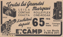 Etablissements Camp - Leica - Contax - Kodak - 1936 Vintage Advertising - Reclame