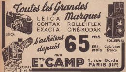Etablissements Camp - Leica - Contax - Kodak - 1936 Vintage Advertising - Reclame