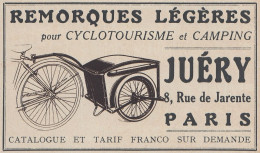 Ju�ry Remorques L�g�res Pour Cyclotourisme - 1936 Vintage Advertising - Reclame