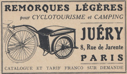 Ju�ry Remorques L�g�res Pour Cyclotourisme - 1936 Vintage Advertising - Werbung