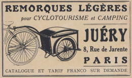 Ju�ry Remorques L�g�res Pour Cyclotourisme - 1936 Vintage Advertising - Reclame