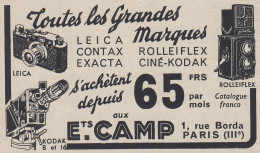 Etablissements Camp - Leica - Contax - Kodak - 1936 Vintage Advertising - Reclame