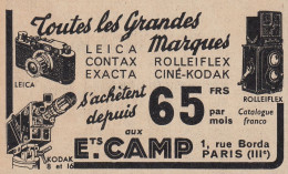 Etablissements Camp - Leica - Contax - Kodak - 1936 Vintage Advertising - Reclame