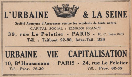 Assurance L'Urbaine & La Seine - 1936 Vintage Advertising - Pubblicit� - Werbung