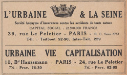 Assurance L'Urbaine & La Seine - 1936 Vintage Advertising - Pubblicit� - Reclame