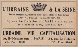 Assurance L'Urbaine & La Seine - 1936 Vintage Advertising - Pubblicit� - Werbung