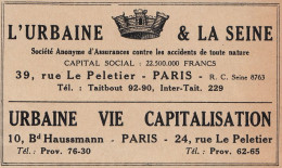 Assurance L'Urbaine & La Seine - 1936 Vintage Advertising - Pubblicit� - Reclame