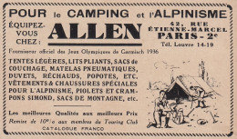 ALLEN Pour Camping Et Alpinisme - 1936 Vintage Advertising - Pubblicit� - Werbung