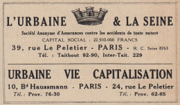 Assurance L'Urbaine & La Seine - 1936 Vintage Advertising - Pubblicit� - Werbung
