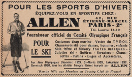 ALLEN Pour Les Sports D'hiver - 1936 Vintage Advertising - Pubblicit� - Reclame