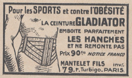 Ceinture GLADIATOR - 1936 Vintage Advertising - Pubblicit� Epoca - Werbung