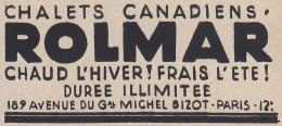 ROLMAR Chalets Canadiens - 1936 Vintage Advertising - Pubblicit� Epoca - Werbung