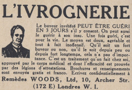L'Ivrognerie - Rem�des WOODS - 1936 Vintage Advertising - Pubblicit� Epoca - Werbung