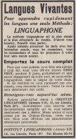LINGUAPHONE Langues Vivantes - 1938 Vintage Advertising - Pubblicit� Epoca - Werbung