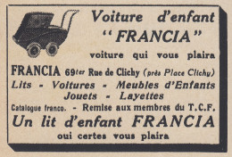 Voiture D'enfant FRANCIA - 1938 Vintage Advertising - Pubblicit� Epoca - Publicidad