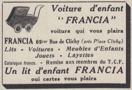 Voiture D'enfant FRANCIA - 1938 Vintage Advertising - Pubblicit� Epoca - Publicidad