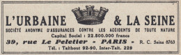 Assurances L'URBAINE & LA SEINE - 1938 Vintage Advertising - Pubblicit� - Publicidad