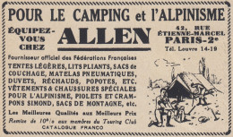 ALLEN Pour Le Camping Et L'Alpinisme - 1938 Vintage Advertising Pubblicit� - Publicidad