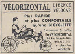 Velorizontal Licence Velocar - 1938 Vintage Advertising - Pubblicit� Epoca - Werbung